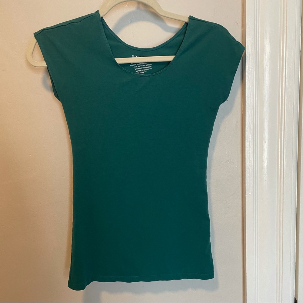Down East slimming scoop neck teal tee